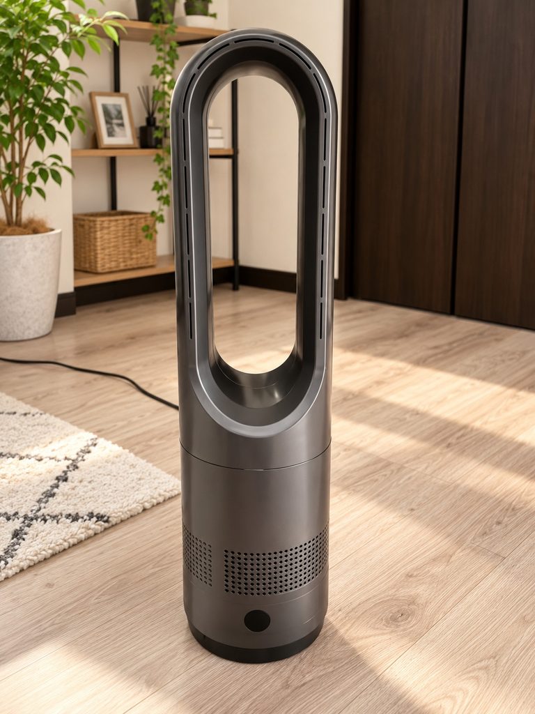 羽根がないので掃除がしやすく、寝室用として使いやすかったタワーファンです。