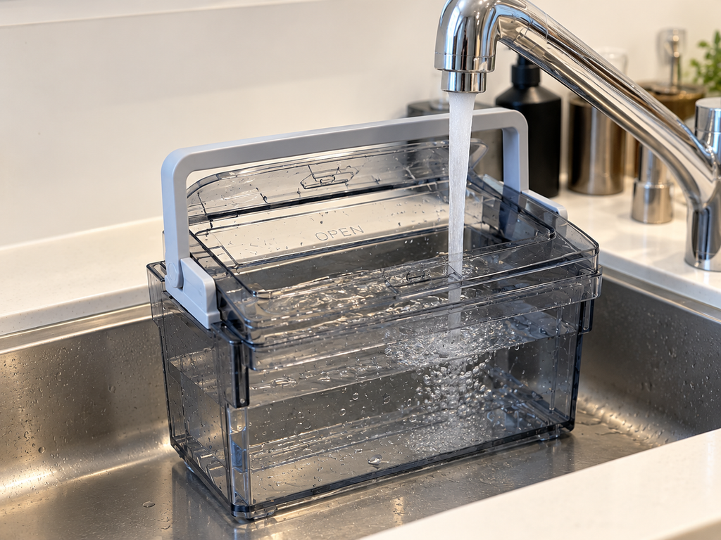 ピュアライフSの給水タンクに水道水を補充している様子