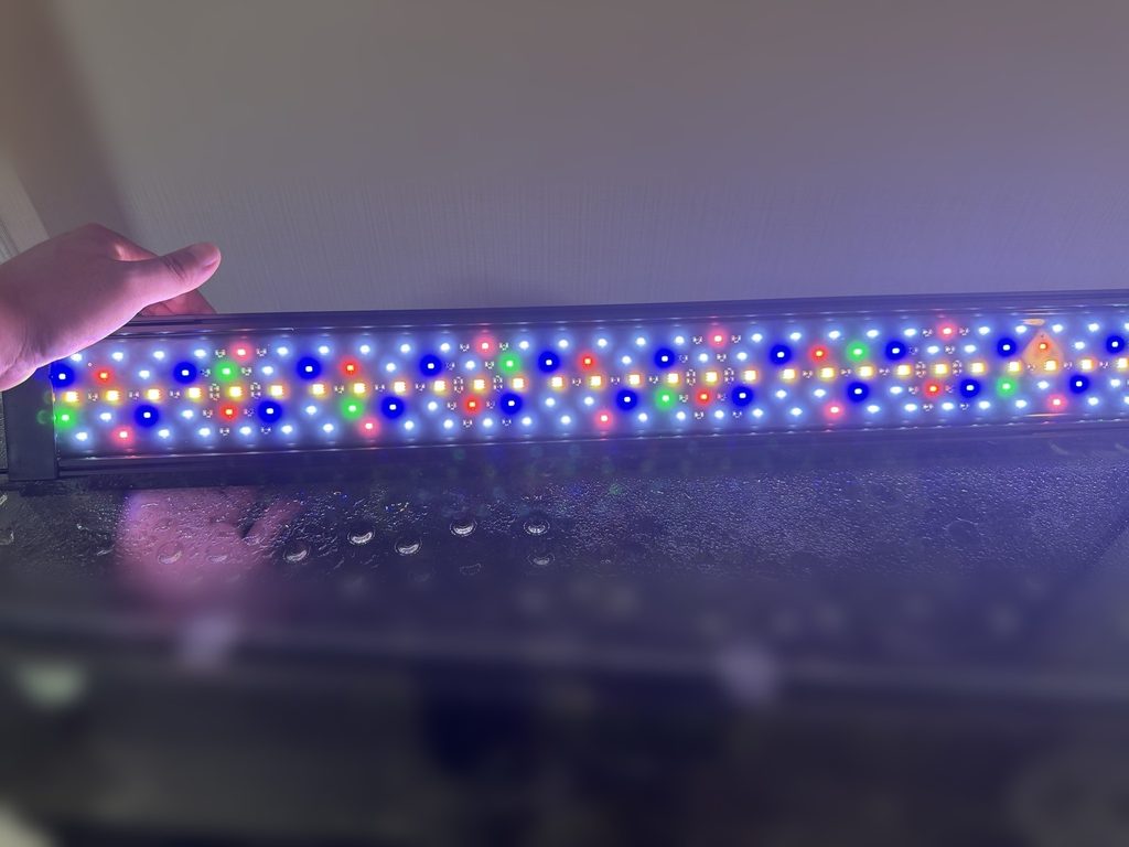 AQQA水槽ライトのLEDチップが点灯している様子