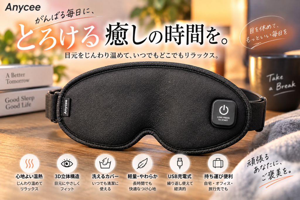 Anycee充電式ホットアイマスクを1年半週5回使用した実使用レビュー